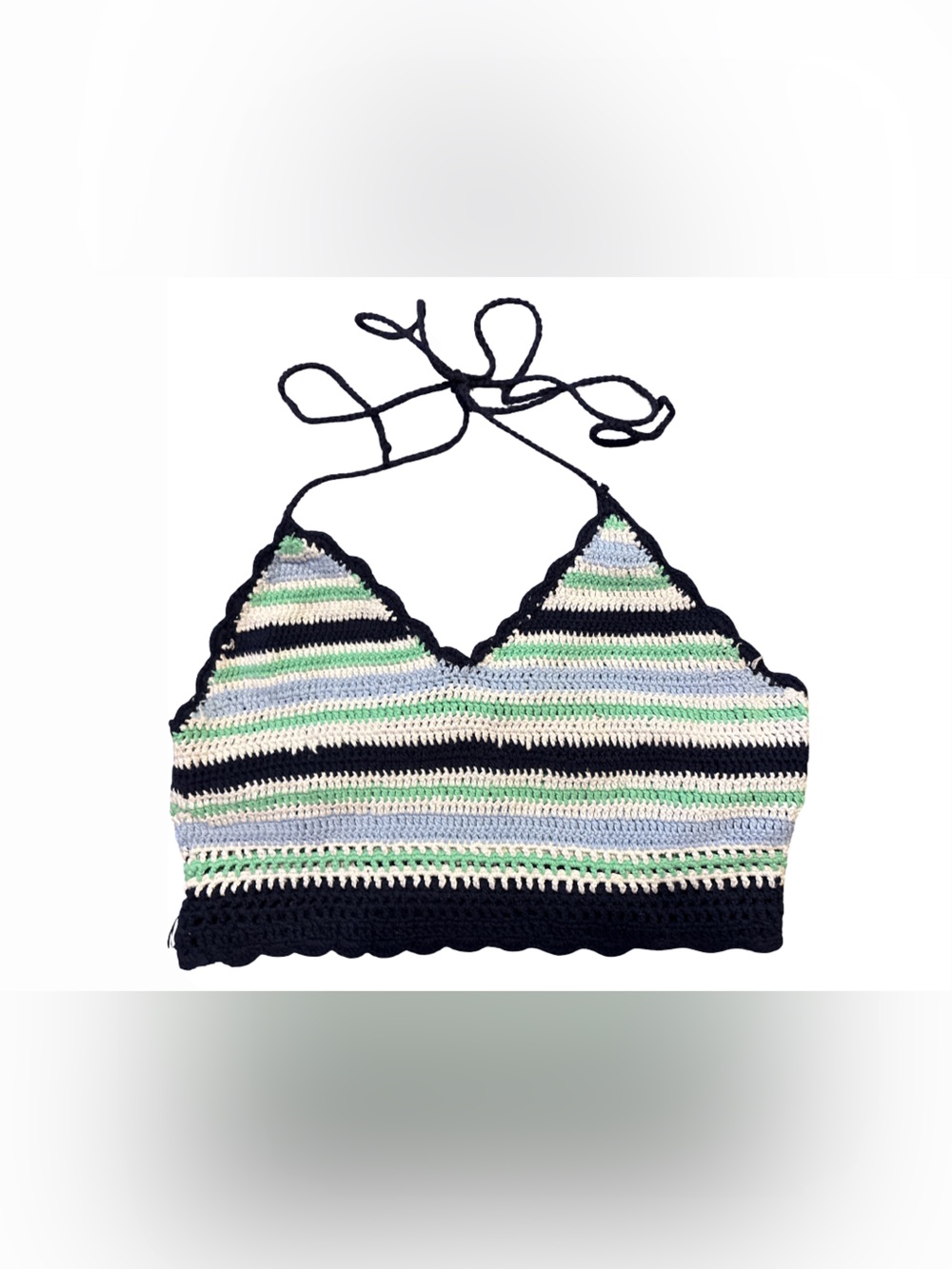 aerie Crochet Stripe Tie-Back Bralette in Navy, White, Mint & Light Blue